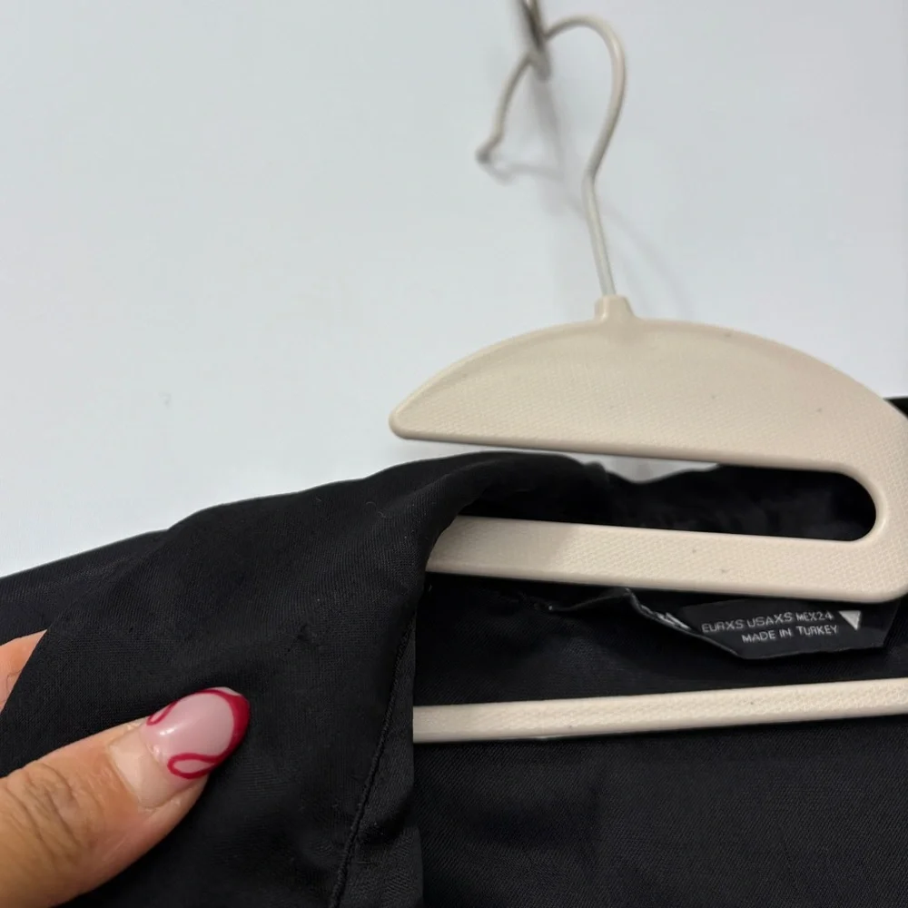 Zara Black Satin Long Sleeve Wrap Collared Short‎ Dress Size XS
